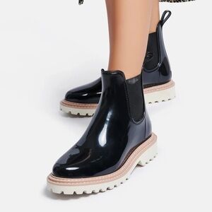 Dolce Vita Stormy H2O Black Chunky Waterproof Slip On Ankle Chelsea Rain Boot